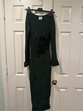 KHAITE Dark Green Ribbed Sweetheart Long-Sleeve Midi Dress
